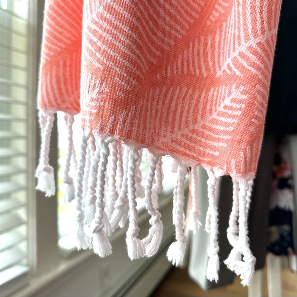 Pink and White Tassel Wrap/Towel with Fringe Trim, beach/vacation